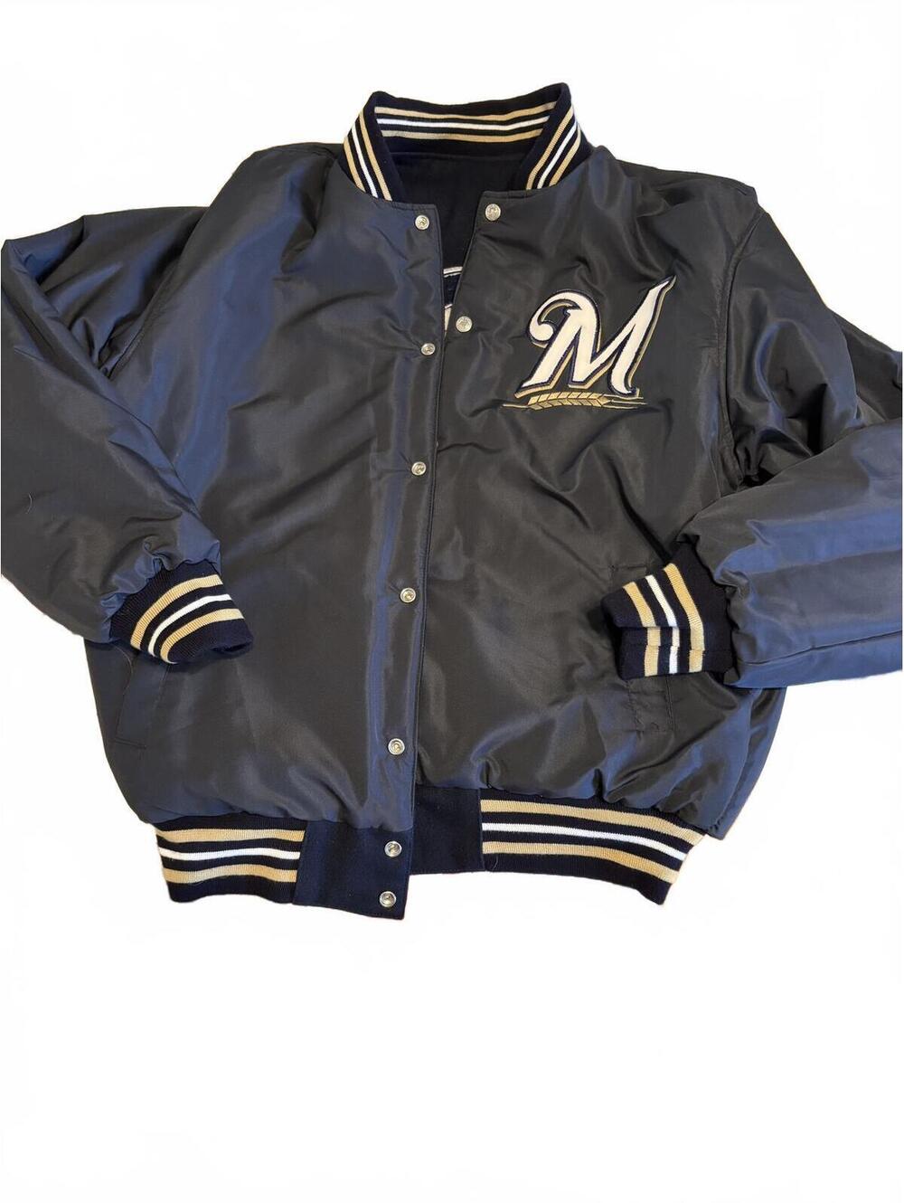 Vintage RARE Jeff Hamilton Mens M Milwaukee Brewers Reversible Varsity Jacket - Picture 3 of 9